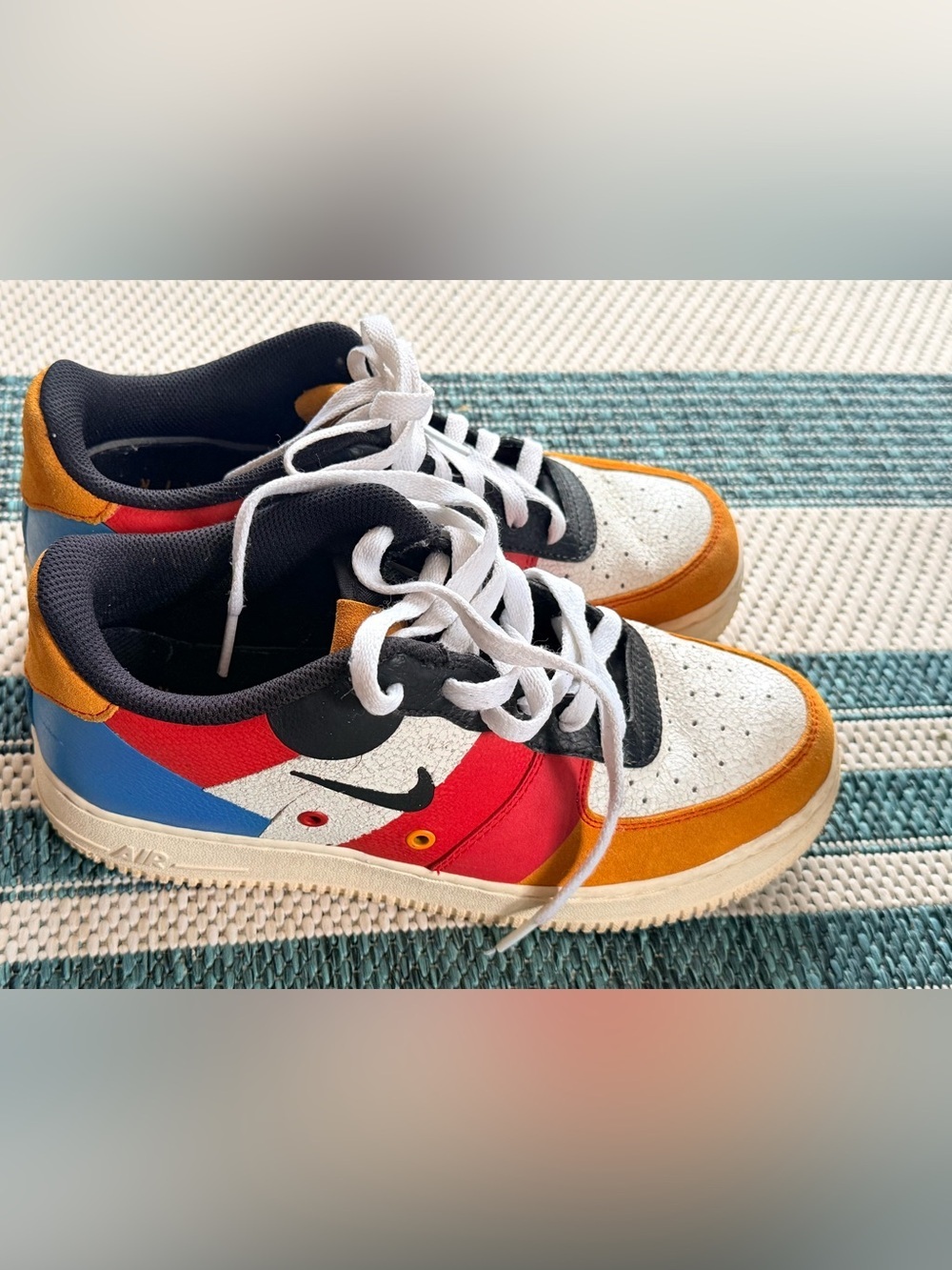 NIKE AIR FORCE 1 PRM Sz 7Y SAIL/BLK-IMPERIAL BLUE/RED/ BQ2438-100